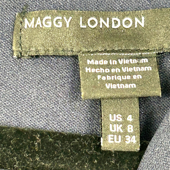 MAGGY LONDON Dress Womens 4 Blue Green Floral Print V-Neck Sleeveless Back Zip - Picture 4 of 10